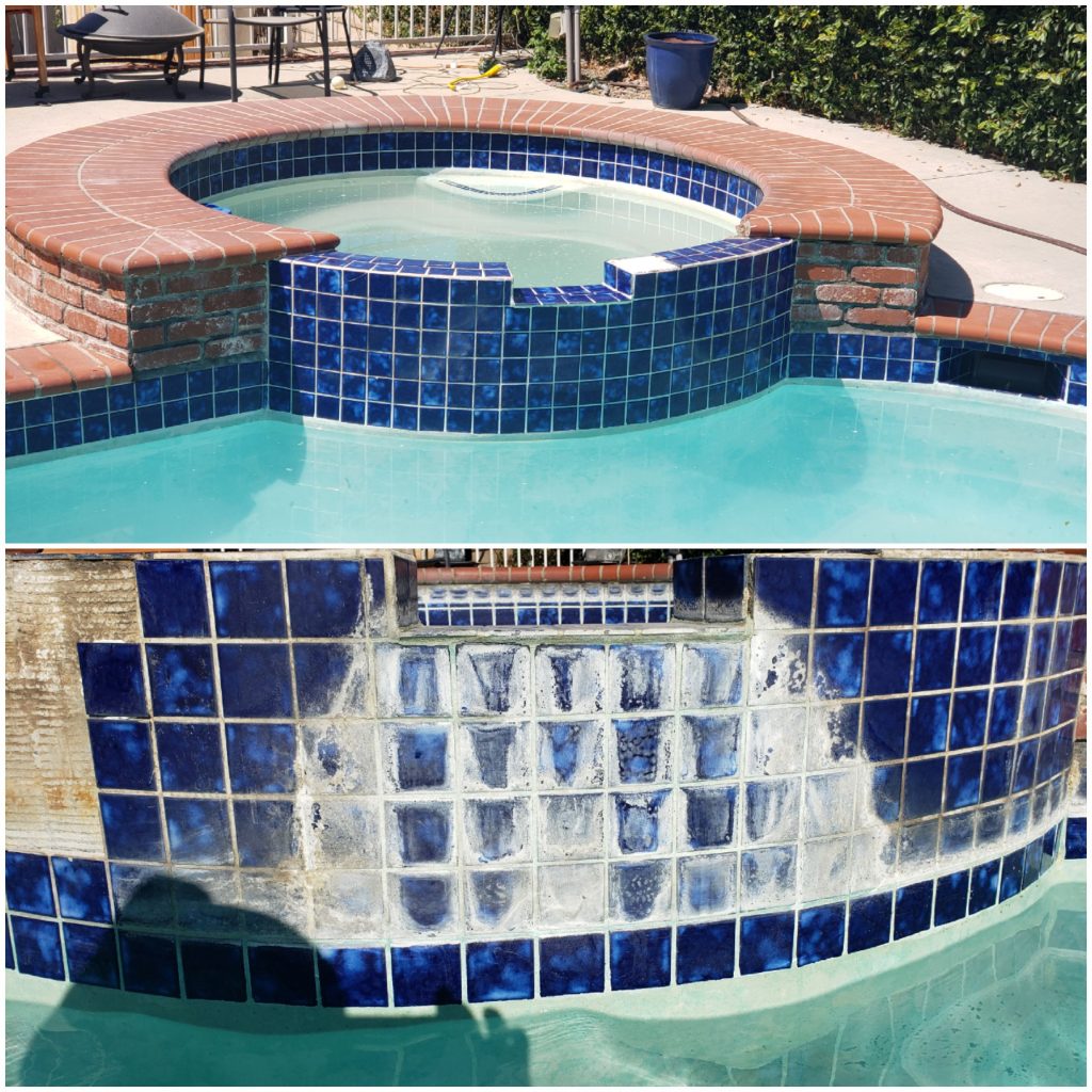 how do i get the white stuff off my pool tile