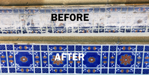 before and after swimming pool tile calcium removal