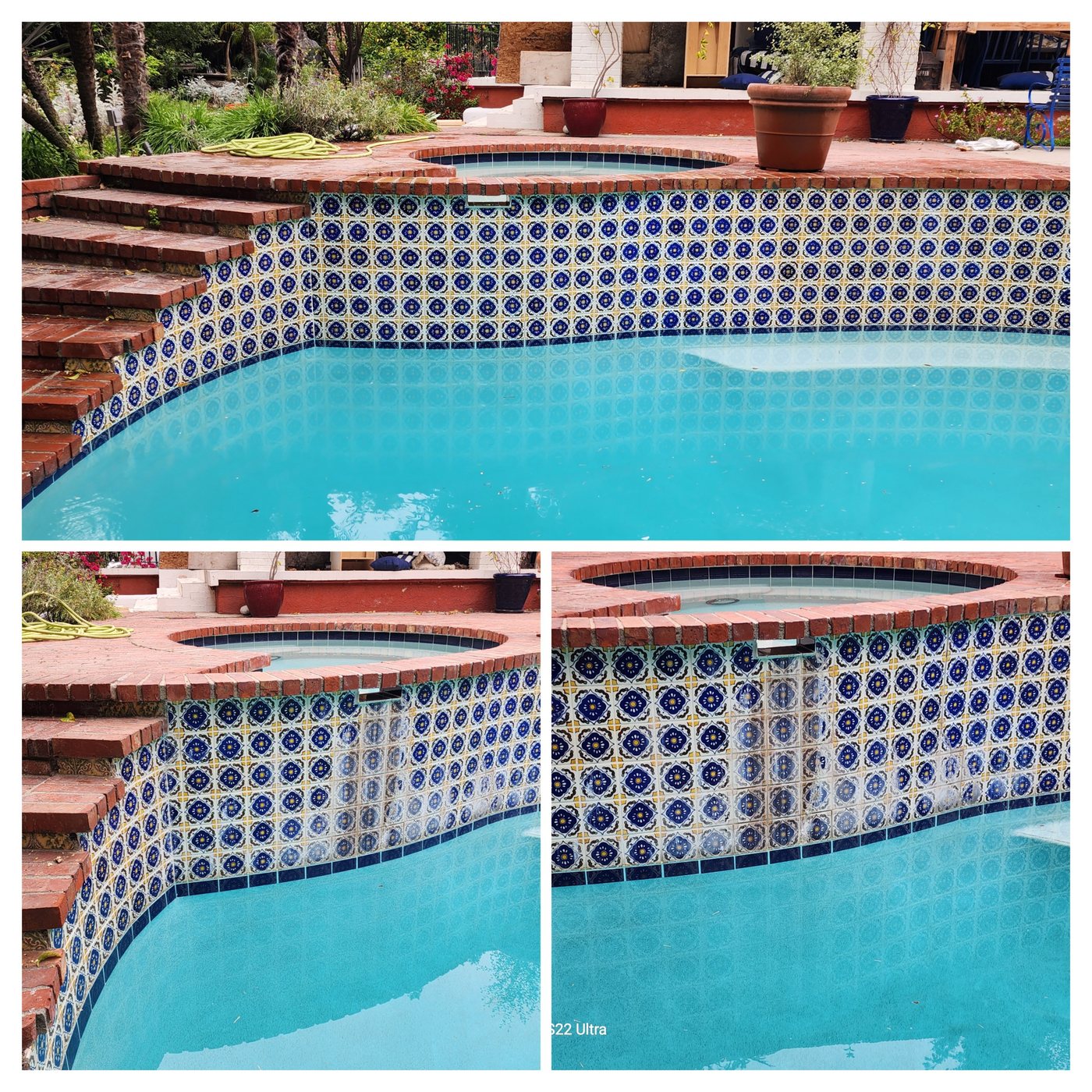 pool tile calcium removal waterline cleaning result for backyard pool and spa