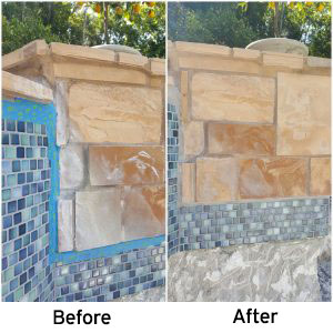 swimming pool tile cleaning Natural stone and glass tile combo cleaning repair