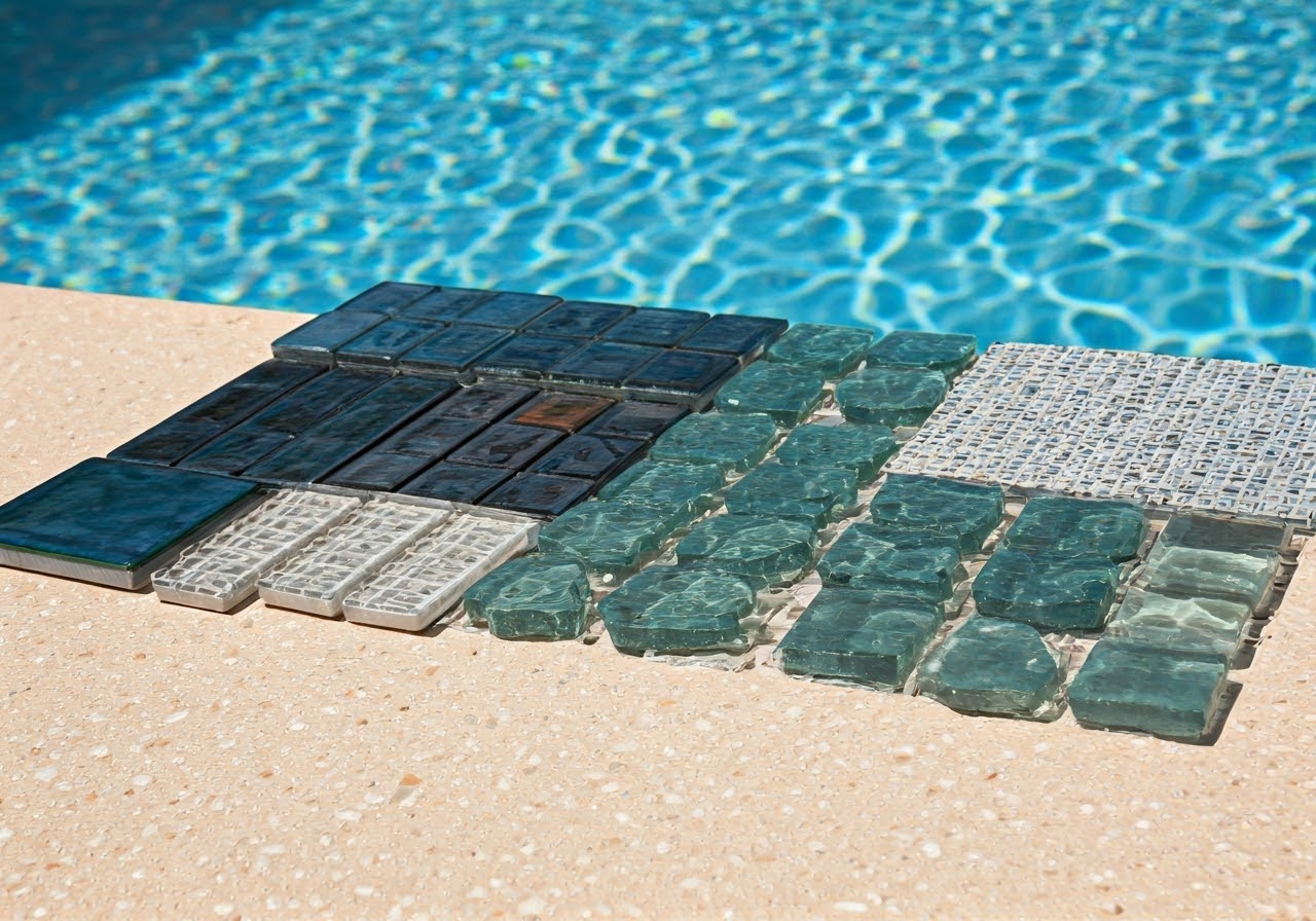 Different pool tile materials displayed